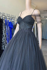 Bridesmaids Dresses Neutral, Princess V Neck Black Tulle Cold-Shoulder Long Prom Gown Formal Dresses