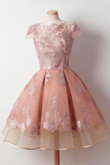 Bridesmaids Dresses Near Me, Cap Sleeves Junior Pretty Appliques Short Sweet 16 Prom Dresses