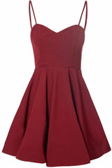 Bridesmaid Dress Spring, Simple A Line Spaghetti Straps Satin Burgundy Short Prom Dresses