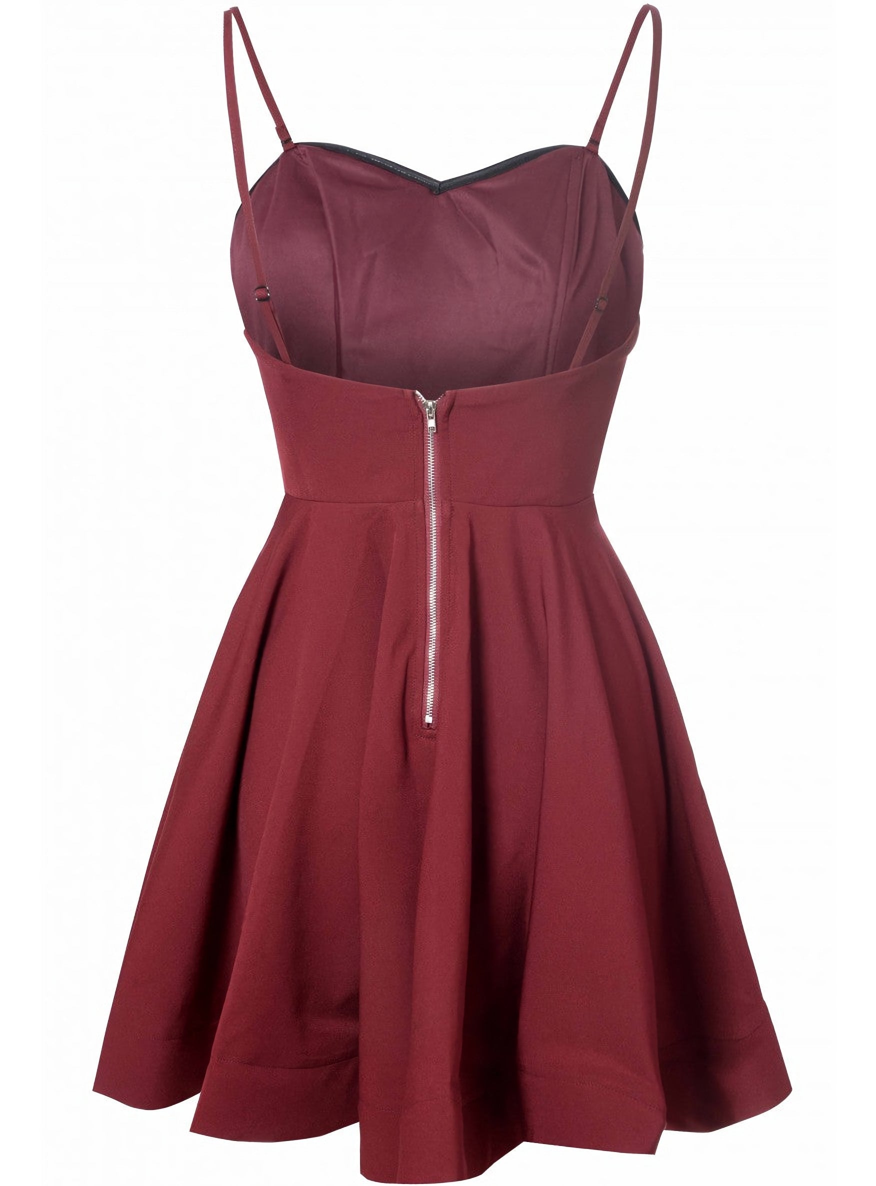 Bridesmaid Dress Fall Wedding, Simple A Line Spaghetti Straps Satin Burgundy Short Prom Dresses