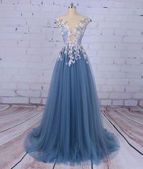 Bridesmaids Dresses Styles, Unique Pncess Appliqued Tulle Long Prom Dresses