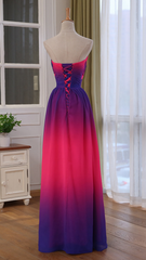 Party Dress Large Size, Unique Gradient Chiffon Beaded Long A-line Floor Length Prom Dresses