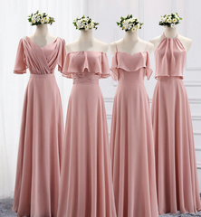 White Dress Outfit, simple chiffon long Bridesmaid Dresses