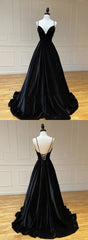 Homecoming Dress Red, Black V Neck Long A Line Prom Dress, Evening Dresses