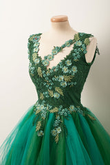 Homecoming Dress Stores, Unique V Neck Green Tulle Lace Short Prom Dress, Green Homecoming Dress