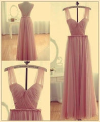 Wedding Dresses Satin, Pink Bridesmaid Gown Backless Chiffon Simple Bridesmaid Dress, Cheap Straps Prom Dress