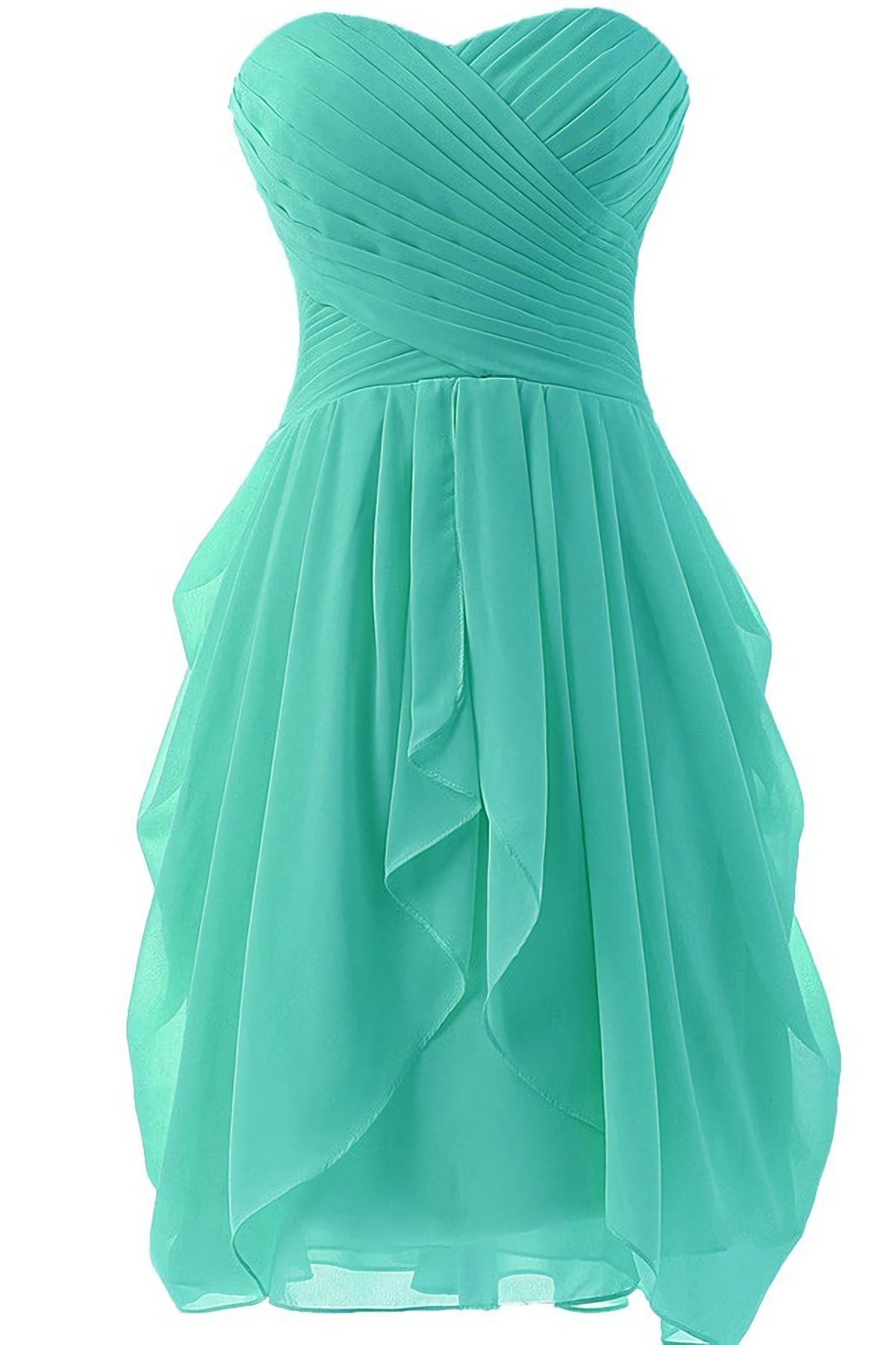 Wedding Dresses Outlet, Mint A Line Sweetheart Ruffles Short Front High Low Cheap Short Prom Dresses