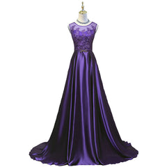 Wedding Dresse Styles, Purple Long Round Neckline Prom Dress, Satin Wedding Party Dress