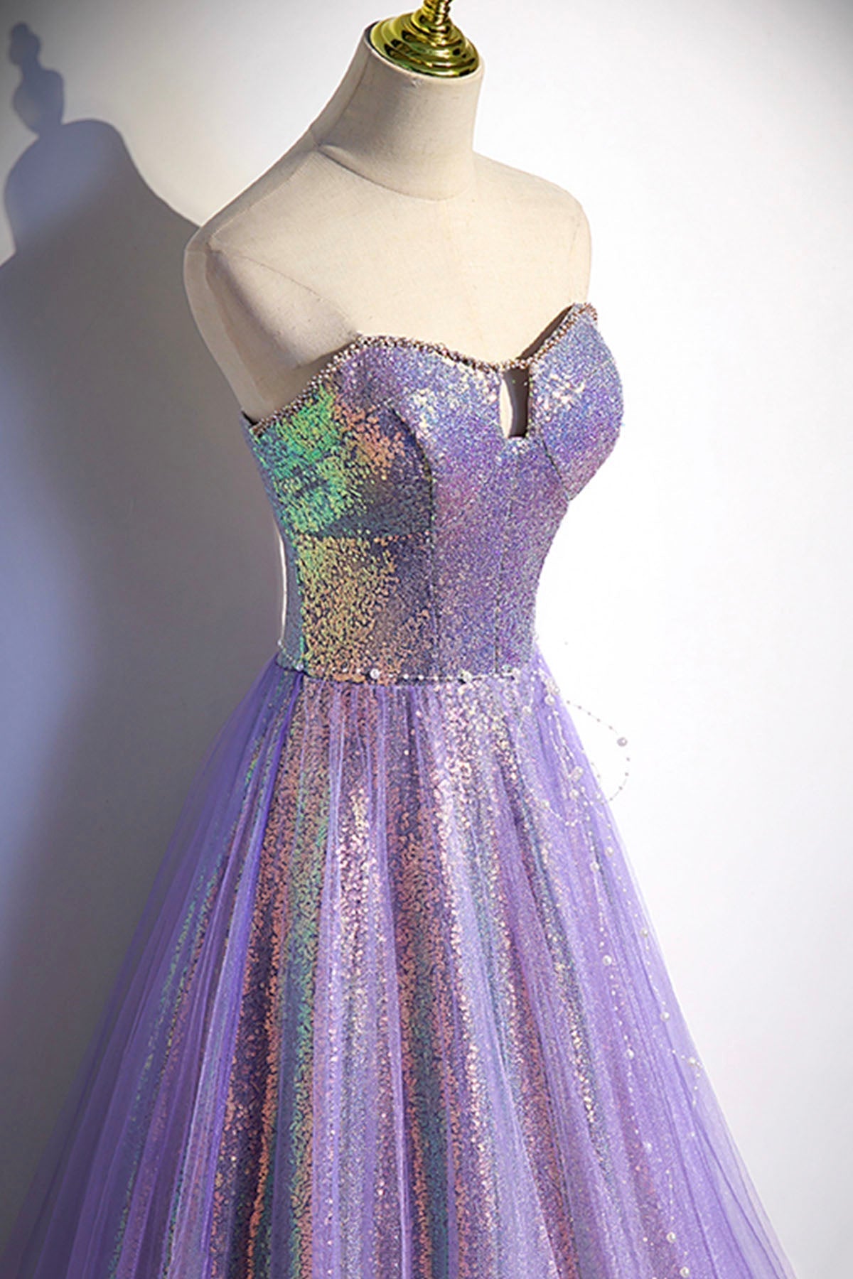 Party Dress Red Colour, Purple Sequins Long A-Line Prom Dress, Purple Strapless Evening Graduation Dress