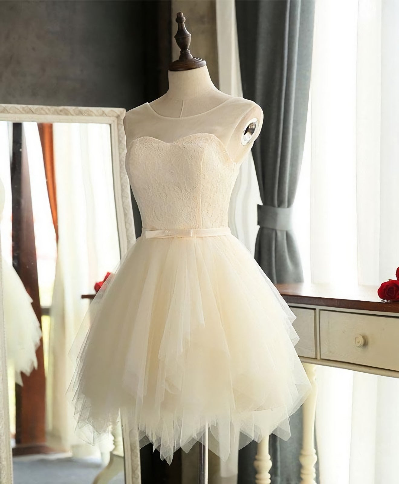 Party Dress Baby, Cute A Line Tulle Round Neck Mini Prom Dress, Cheap Evening Dress