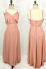 Party Dresses Indian, Straps Blush Pink Chiffon Straps Long Bridesmaid Dress