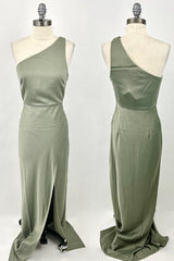 Bridesmaids Dresses Formal, One Shoulder Green Mermaid Long Bridesmaid Dress with Slit