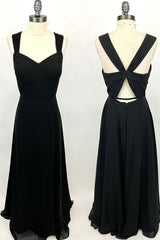 Prom Dress For Teens, Princess Black Chiffon A-line Long Bridesmaid Dress