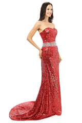 Evening Dress Green, Red mermaid Sequins Sweetheart With Crystal Bridesmaid Dresses