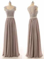 Party Dress Short Clubwear, Hot Selling Cap Sleeves Beaded Floor Length Taupe Bridesmaid Dress