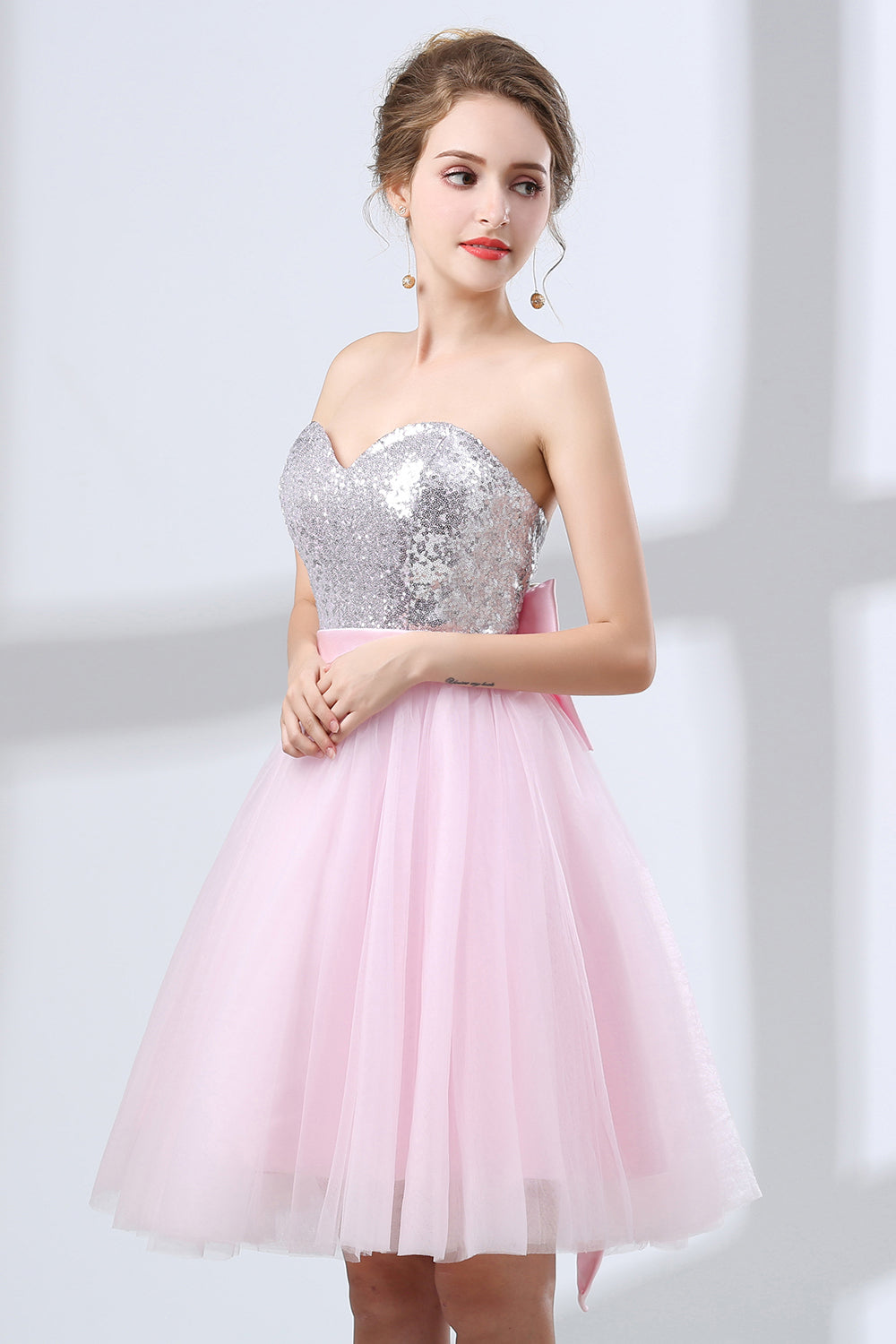 Aesthetic Dress, Sequin Lace & Tulle Sweetheart Neckline Short Length A-line Bridesmaid Dresses