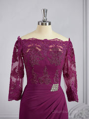 Bridesmaids Dress Designers, Sheath/Column Off-the-Shoulder Sweep Train Mother of the Bride Dresses With Appliques Lace