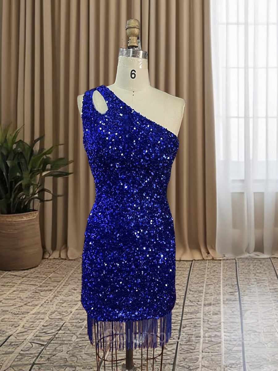 Prom Dresses Near Me, Sheath/Column One-Shoulder Short/Mini Velvet Sequins Homecoming Dresses