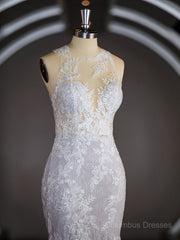 Wedding Dress Outlet Near Me, Sheath/Column Scoop Court Train Lace Wedding Dresses with Appliques Lace