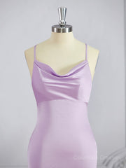 Fancy Dress, Sheath/Column Square Sweep Train NS Elastic Woven Satin Bridesmaid Dresses