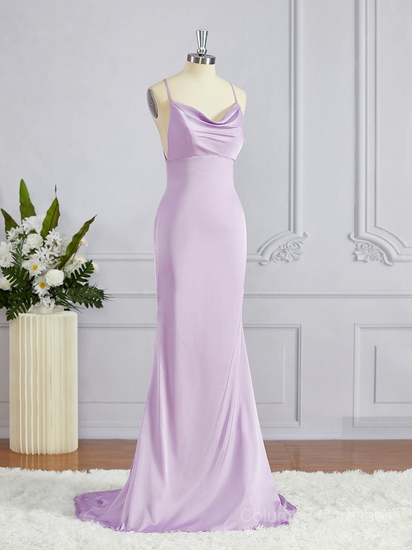 Long Dress, Sheath/Column Square Sweep Train NS Elastic Woven Satin Bridesmaid Dresses