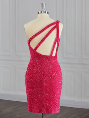 Homecoming Dresses Bodycon, Sheath One-Shoulder Sequin Short/Mini Velvet Sequins Dress