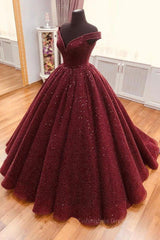 Party Dresses Outfits, Shiny Off the Shoulder Burgundy Prom Dresses, Dark Wine Red Off Shoulder Long Formal Evening Dresses