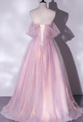 Indian Wedding Dress, Shiny tulle sequins long pink prom dress A-line evening dress