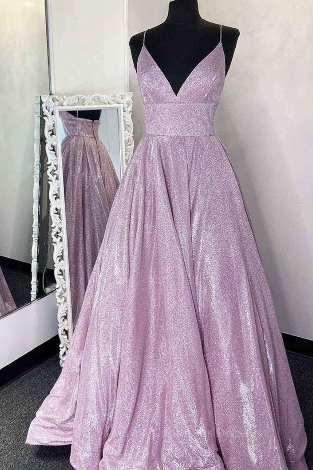 Bridesmaid Dresses Beach Weddings, Shiny V Neck Backless Purple Long Prom Dresses, Sparkly Backless Purple Formal Evening Dresses