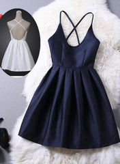 Formal Dresses Wedding Guest, Short Navy Blue Women Dresses, Cross Back Party Dresses,Graduation Dresses