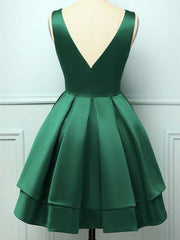 Party Dresses Classy, Short V Neck Dark Green Prom Dresses, Short V Neck Dark Green Formal Homecoming Dresses