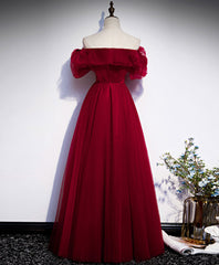 Wedding Dress Shopping Near Me, Simple A line Burgundy Long Prom Dress, Burgundy Wedding Party Dress