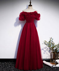 Wedding Dresses Pinterest, Simple A line Burgundy Long Prom Dress, Burgundy Wedding Party Dress