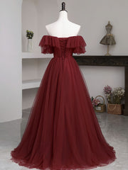 Party Dress Dresses, Simple Burgundy A line Long Prom Dresses, Burgundy Bridesmaid Dresses