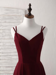 Prom Dress 2028, Simple Burgundy Chiffon Long Prom Dress Backless Evening Dress