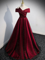 Bridesmaid Dresses, Simple Burgundy Satin Long Prom Dress, Burgundy Evening Dresses