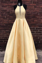 Homecomming Dresses Green, Simple Satin A-line Halter Floor-length Long Prom Dresses, Evening Dresses