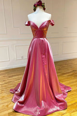 Prom Dresse Backless, Simple sweetheart off shoulder satin long prom dress