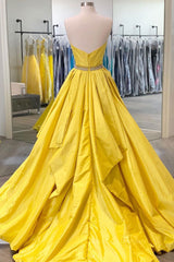 Bridesmaids Dress Short, Simple yellow satin long prom dress yellow evening dress