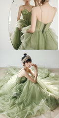 Party Dresses For Christmas Party, Straps mint green ball gown spring formal prom gown