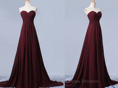 Summer Wedding Guest Dress, Sweetheart Neck Maroon Long Prom Dresses, Burgundy Long Formal Bridesmaid Dresses