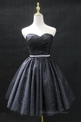 Formal Dresses Elegant Classy, Sweetheart Neck Strapless Black Short Prom Dresses, Open Back Black Homecoming Dresses, Black Formal Evening Dresses