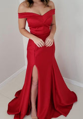 Formal Dress Short, Trumpet/Mermaid Off-the-Shoulder Sleeveless Satin Long/Floor-Length Prom Dress