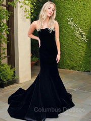 Formal Dress Vintage, Trumpet/Mermaid Strapless Sweep Train Velvet Evening Dresses