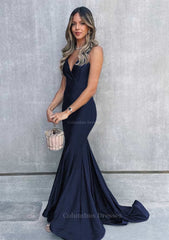 Chiffon Dress, Trumpet/Mermaid V Neck Sleeveless Sweep Train Jersey Prom Dress