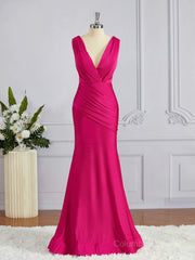 Bridesmaid Dresses Wedding, Trumpet/Mermaid V-neck Sweep Train Jersey Bridesmaid Dresses