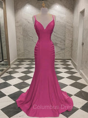 Prom Dress Aesthetic, Trumpet/Mermaid V-neck Sweep Train Jersey Prom Dresses