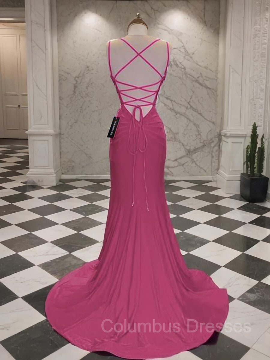 Winter Formal Dress Short, Trumpet/Mermaid V-neck Sweep Train Jersey Prom Dresses