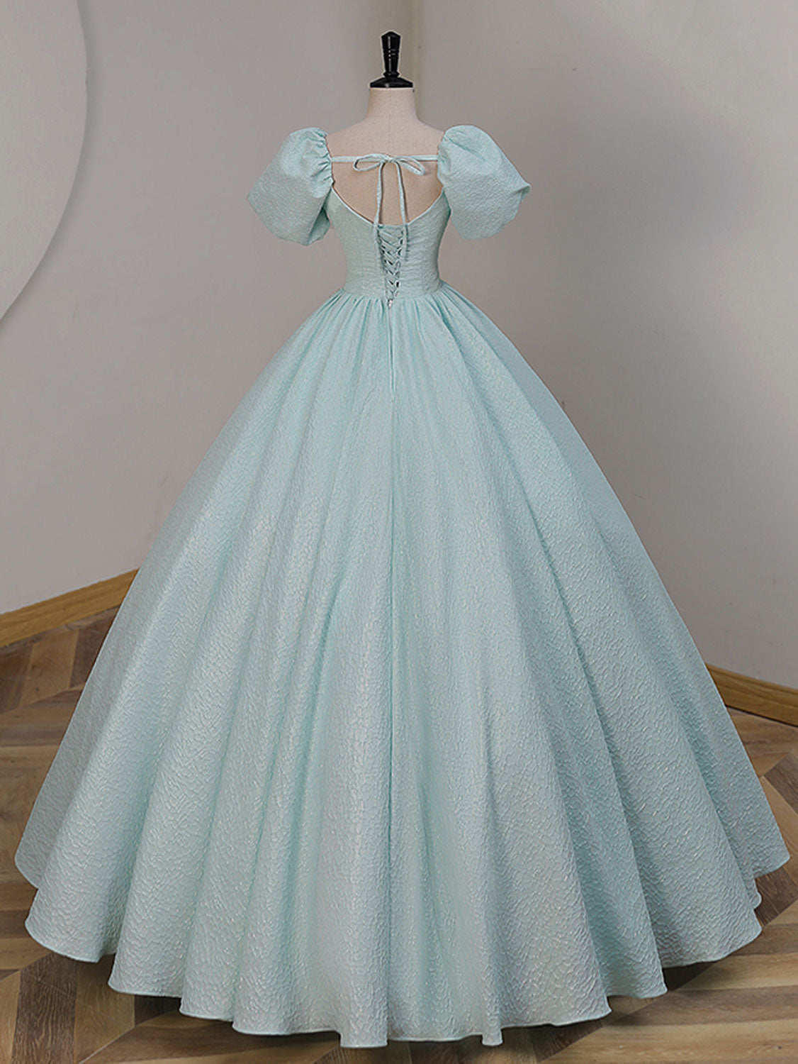 Evening Dress Designer, Unique A-LIne Satin Lace Long Prom Dresses, Blue Satin Sweet 16 Dresses