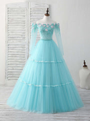 Bridesmaid Dress Uk, Unique Tulle Lace Applique Long Prom Dress, Green Evening Dress